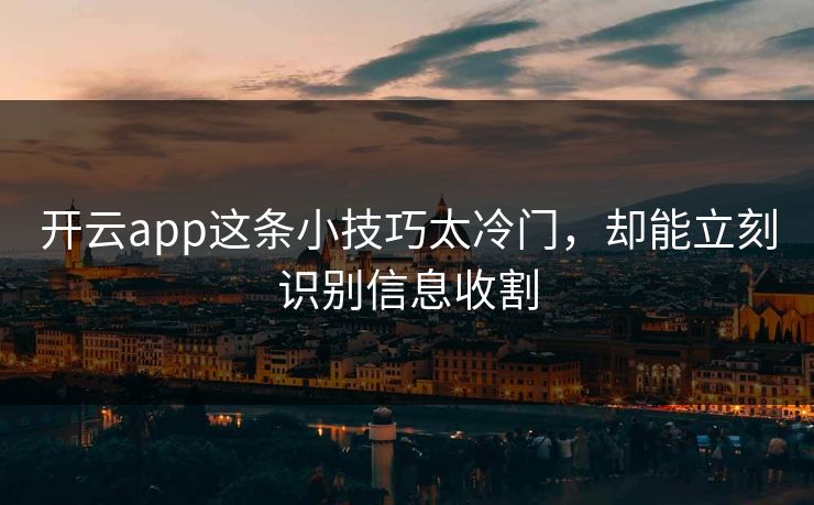 开云app这条小技巧太冷门,却能立刻识别信息收割 开云app这条小技巧太冷门,却能立刻识别信息收割